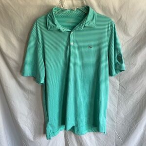 Teal and blue horizontal striped Vineyard Vines polo size medium